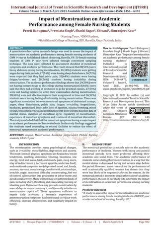 Impact Of Menstruation On Academic Performance Among Female Nursing