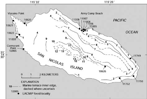 Map Of San Nicolas Island California Showing Inner Edges Of Marine