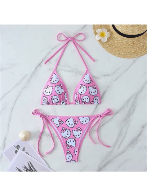 Sanrio Sanrio 2pcs New Holiday Bikini Cute Women Sanrio Bikini Swimsuit Solid Color Patchwork