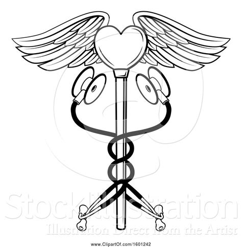 Vector Illustration Of Black And White Medical Caduceus With