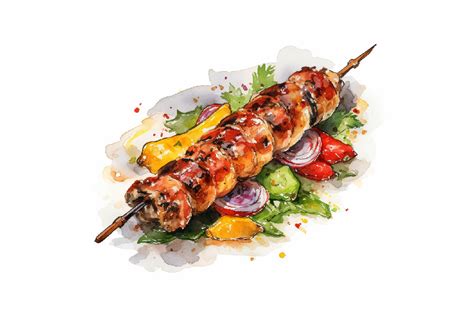 Watercolor Shish Kebap Grill Skewers Graphic By ANE Creative Fabrica