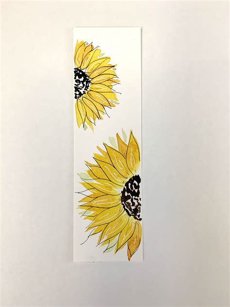 Original Watercolor Bookmark Sunflower Painting Sunflowers Botanical