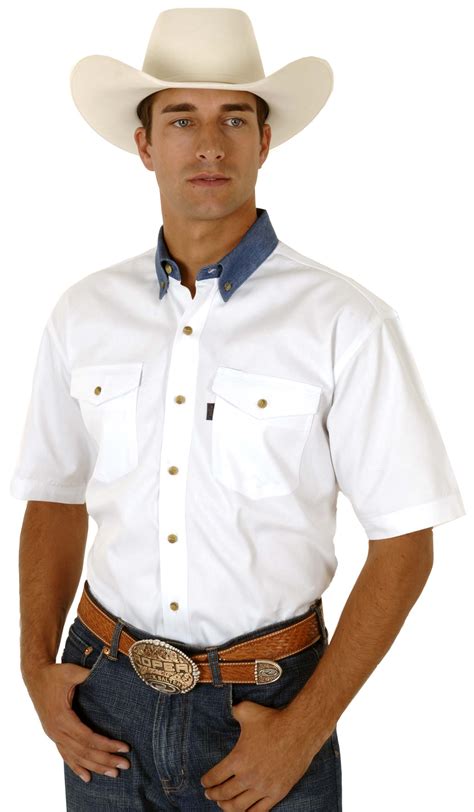 Roper Men's White Twill With Denim Collar Western Shirt | Sheplers