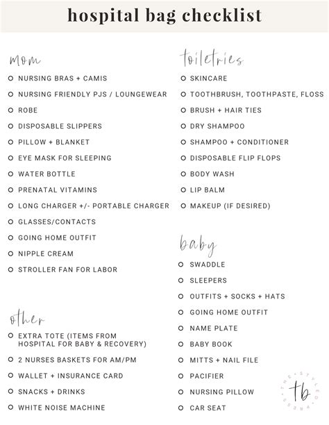 Maternity Hospital Bag Checklist Printable Word Document Lupon Gov Ph