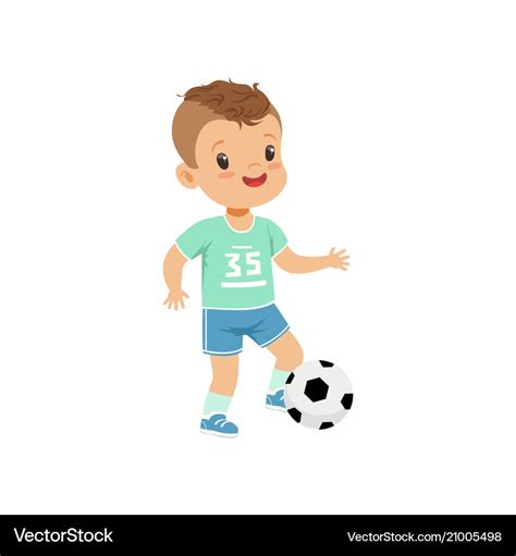 Cute little boy character kicking soccer ball Vector Image