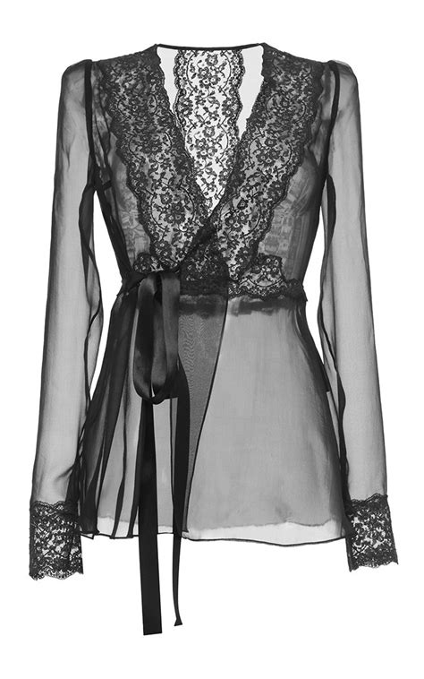 Dolce And Gabbana Silk Blend Chiffon Lace Wrap Blouse In Black Lyst