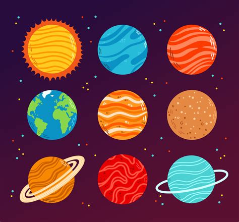 Conjunto De Vectores De Planetas De Dibujos Animados Colorido Conjunto De Objetos Aislados