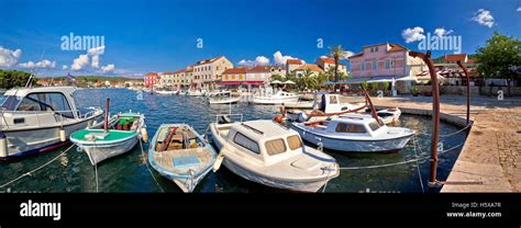 Stari Grad Waterfront Summer View Panorama Island Of Hvar Croatia