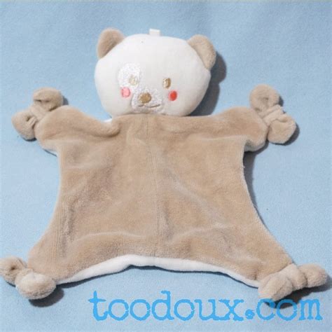 Sos Doudou Ours Plat Beige Et Blanc Siplec