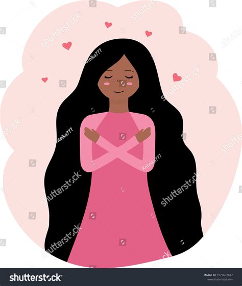 Vector Illustration Cute Darkskinned Girl Hugs Stock Vector Royalty