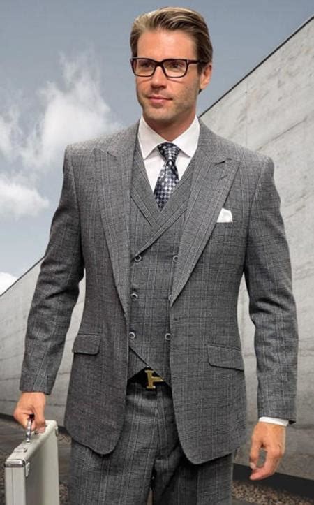 Black Plaid Vested Suits Statement Brand Vested Suits