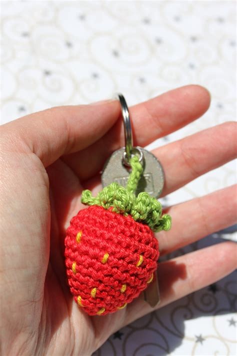 Strawberry Crochet Keychain Handmade Cute Amigurumi Fruit Etsy