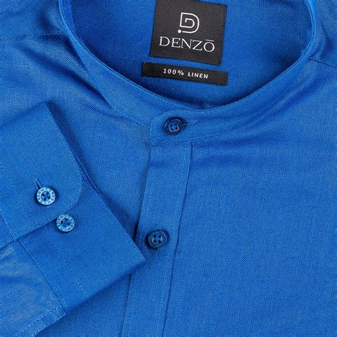 Denzo Solid Chinese Collar Royal Blue Formal Clothes For Men