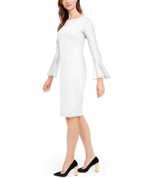 Calvin Klein Petite Chiffon Bell Sleeve Sheath Dress In Cream White