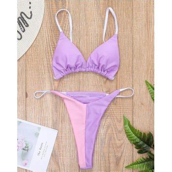 Emmiol Free Shipping Colorblock Triangle Micro Bikini Lilac L In