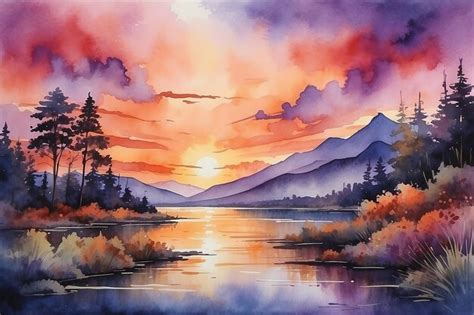 Premium Photo Create Stunning Sunset Watercolors With Warm Oranges