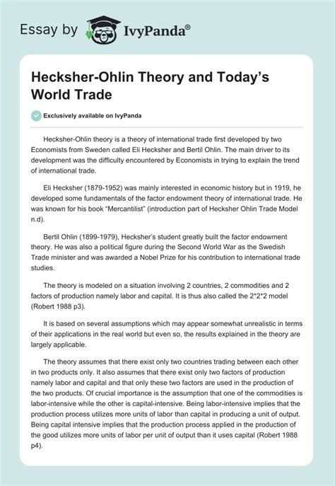 Hecksher Ohlin Theory And Today S World Trade Words Essay Example