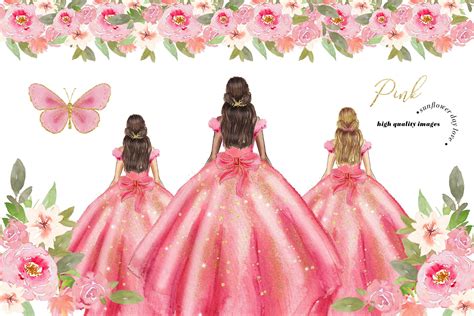 Pink Gold Dresses Quinceañera Clipart Graphic By Sunflowerlove · Creative Fabrica