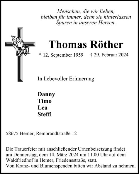 Traueranzeigen Von Thomas R Ther Trauer In Nrw De