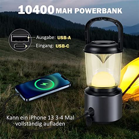 Yonktoo Campinglampe Aufladbar USB C 10400mAh Akku Camping Lampen Mit