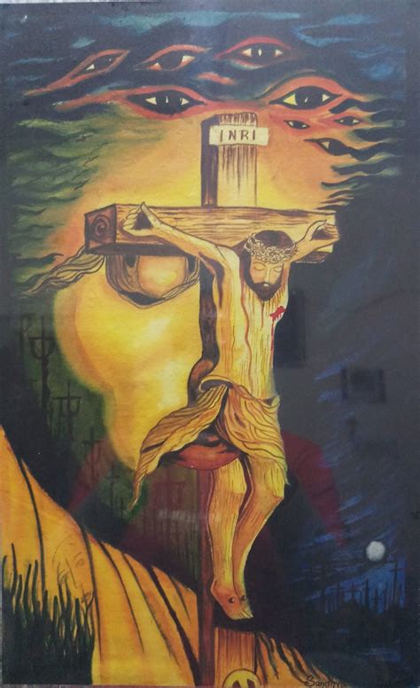 Buy Jesus on Cross with Face Handmade Painting by Charlie Thomas. Code:ART_3714_23783 ...