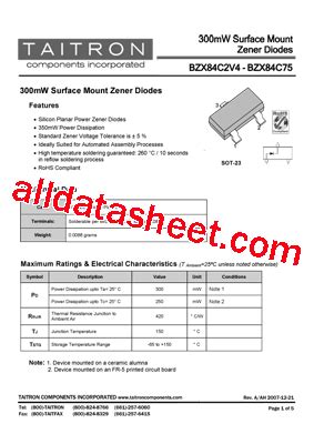 WB Marking BZX84C6V2 Datasheet PDF TAITRON Components Incorporated