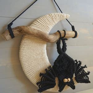 Spooky Bat Halloween Decoration Macrame Bat Wall Hanging Black