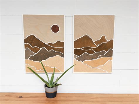 Two-paneled Mountain Wood Art Layered Mountains Wall Art - Etsy