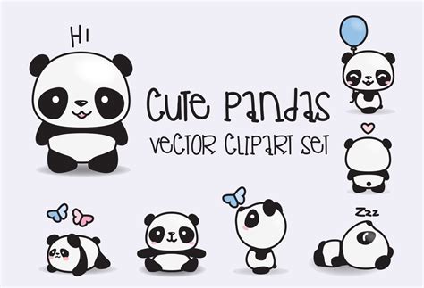 Premium Vector Clipart Kawaii Pandas Cute Pandas Clipart Etsy