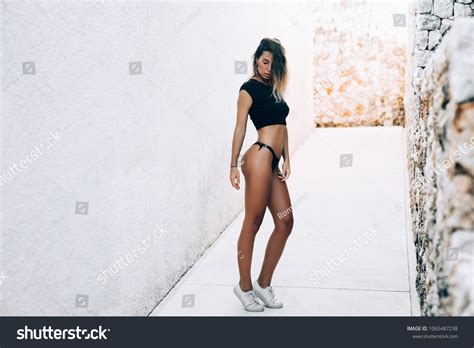 Sexy Blonde Girl Short Tshirt Black Stock Photo 1065487238 Shutterstock