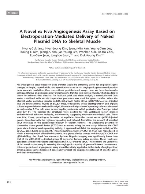 Pdf A Novel Ex Vivo Angiogenesis Assay Based On Electroporation