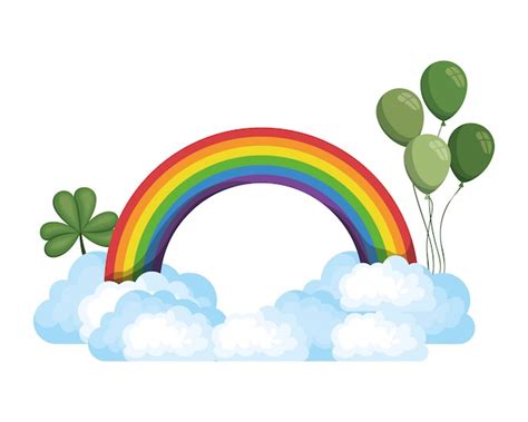 Regenboog met wolken geïsoleerd pictogram Premium Vector