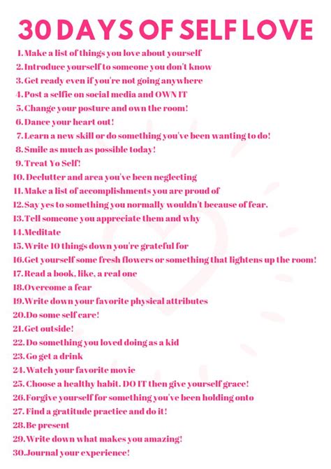 30 Days Of Self Love Positive Habits