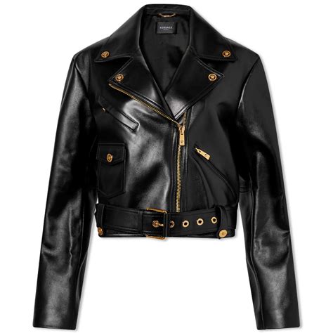 Versace Leather Biker Jacket Black End