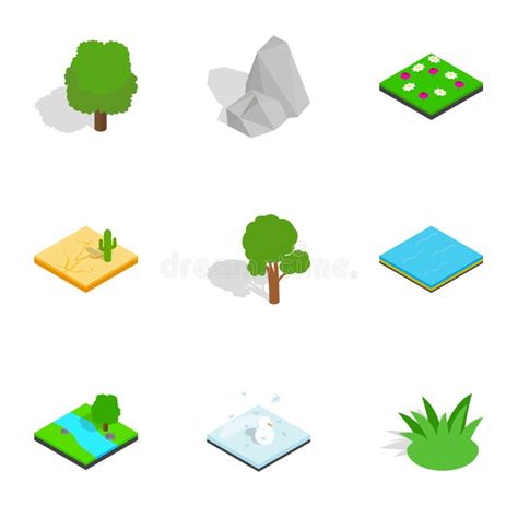 Scenes Of Nature Icons Set Isometric 3d Style Stock Vector