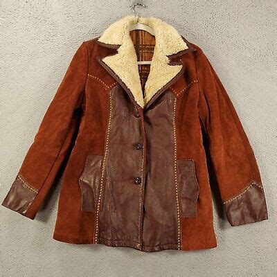 Vintage Jo O Kay Jacket Womens Large Leather Suede Thick Sherpa Collar