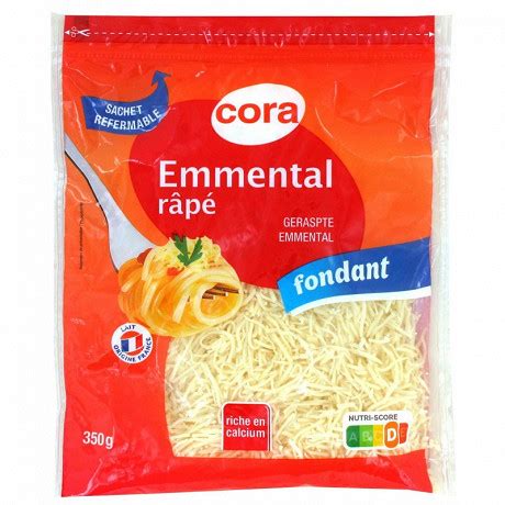 Cora emmental francais râpé au lait pasteurisé 28 mg 350g