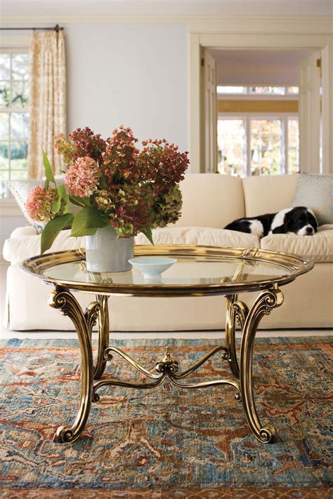 Decorative Crafts Brass Table With Antiqued Brass Finish And Clear Glas… Coffee Table Decor