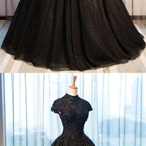 Elegant Long Black Tulle Lace Long Prom Dress A Line Formal Black Tulle