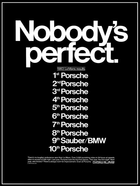 Porsche Nobodys Perfect Poster Ad Black Petrolheadvintage