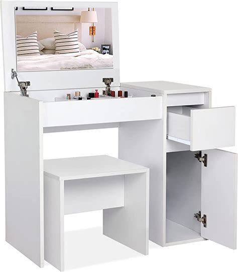 Dressing Table With Mirror And Stool Flip Up Mirror White Vanity