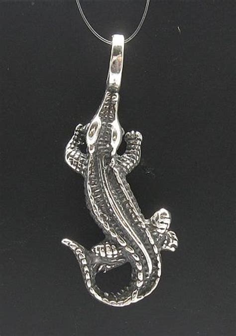 Pe000173 Sterling Silver Pendant 925 Crocodile Alligator Solid Etsy