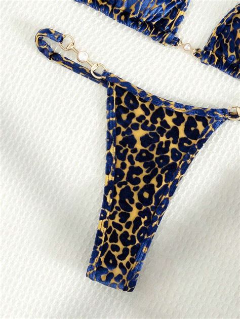 Bañador bikini triángulo halter con estampado de leopardo Mode de