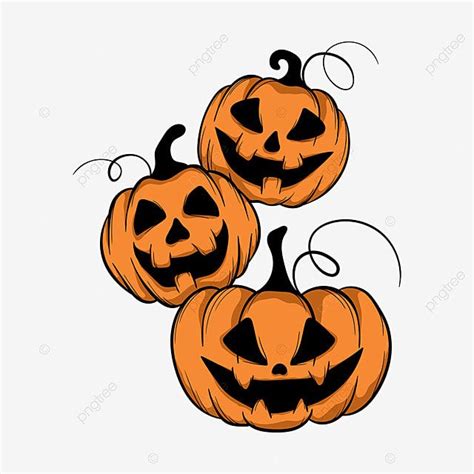 three jack o lantern pumpkins on a white background