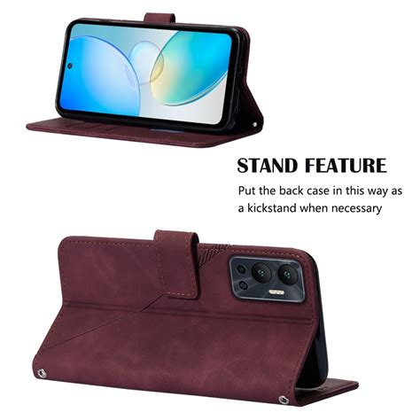 For Infinix Hot 12 X6817 Crossbody 3D Embossed Flip Leather Phone Case Wine Red Alexnld