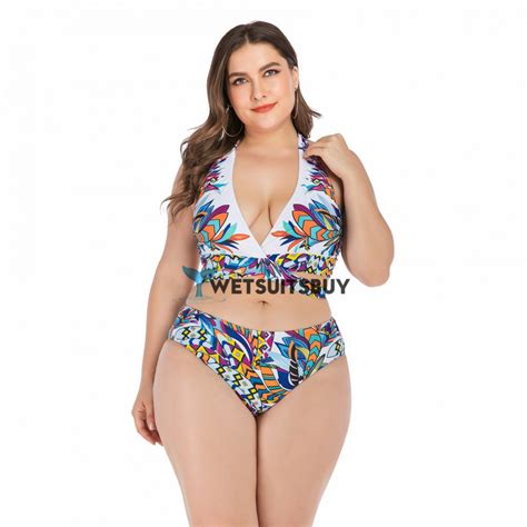 Sexy Halter Top Bikini V Neck Printed Swimsuit