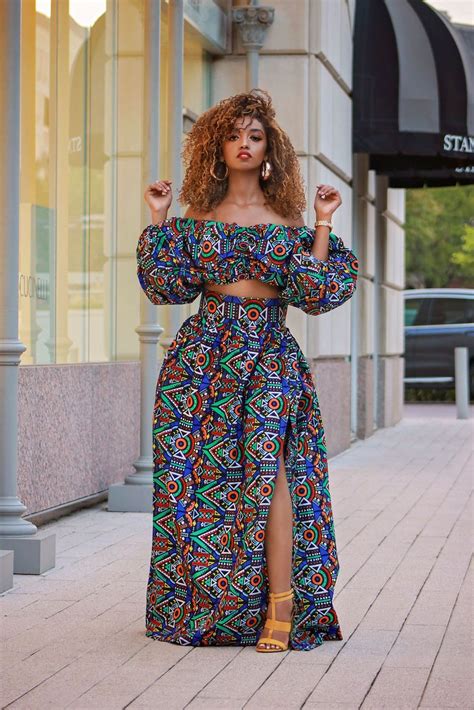 African Print Fanshe Cropped Top And Maxi Skirt Set Oludan African Skirt Outfit African Print