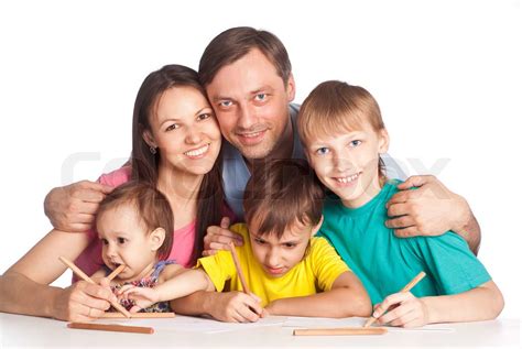 Familie Tegning P Bordet Stock Foto Colourbox