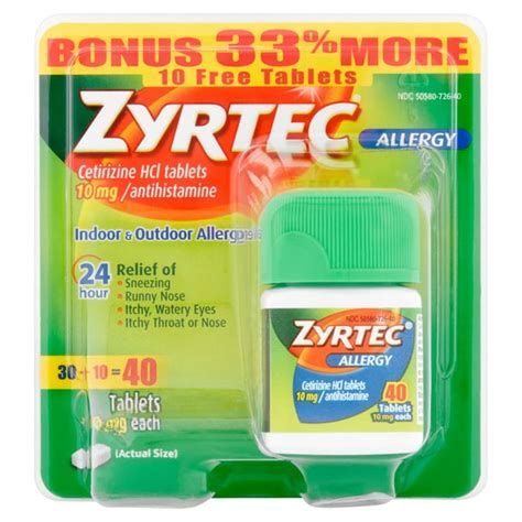 Zyrtec 24 Hour Allergy Relief Tablets 40 Ct
