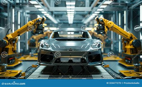 Car Assembly Line With Robotic Arms Stock Photo Image Of Industrial